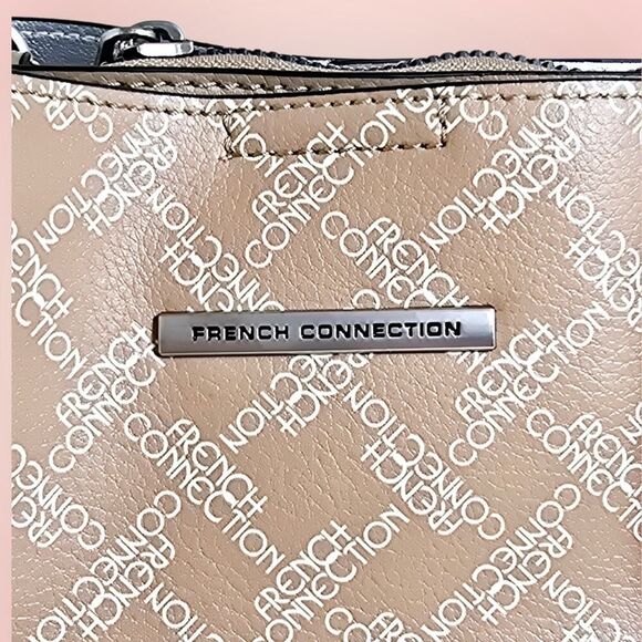 French Connection ADINA Monogram Bucket Shoulder Bag Tan NWT $108 MSRP - Picture 7 of 12
